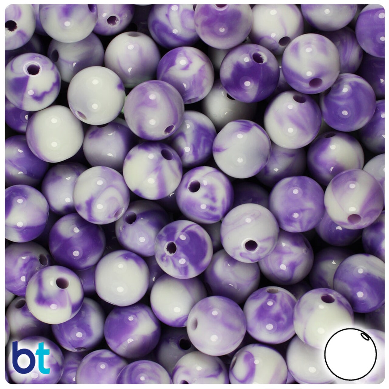 BeadTin Purple Marbled 10mm Round Plastic Craft Beads (100pcs)